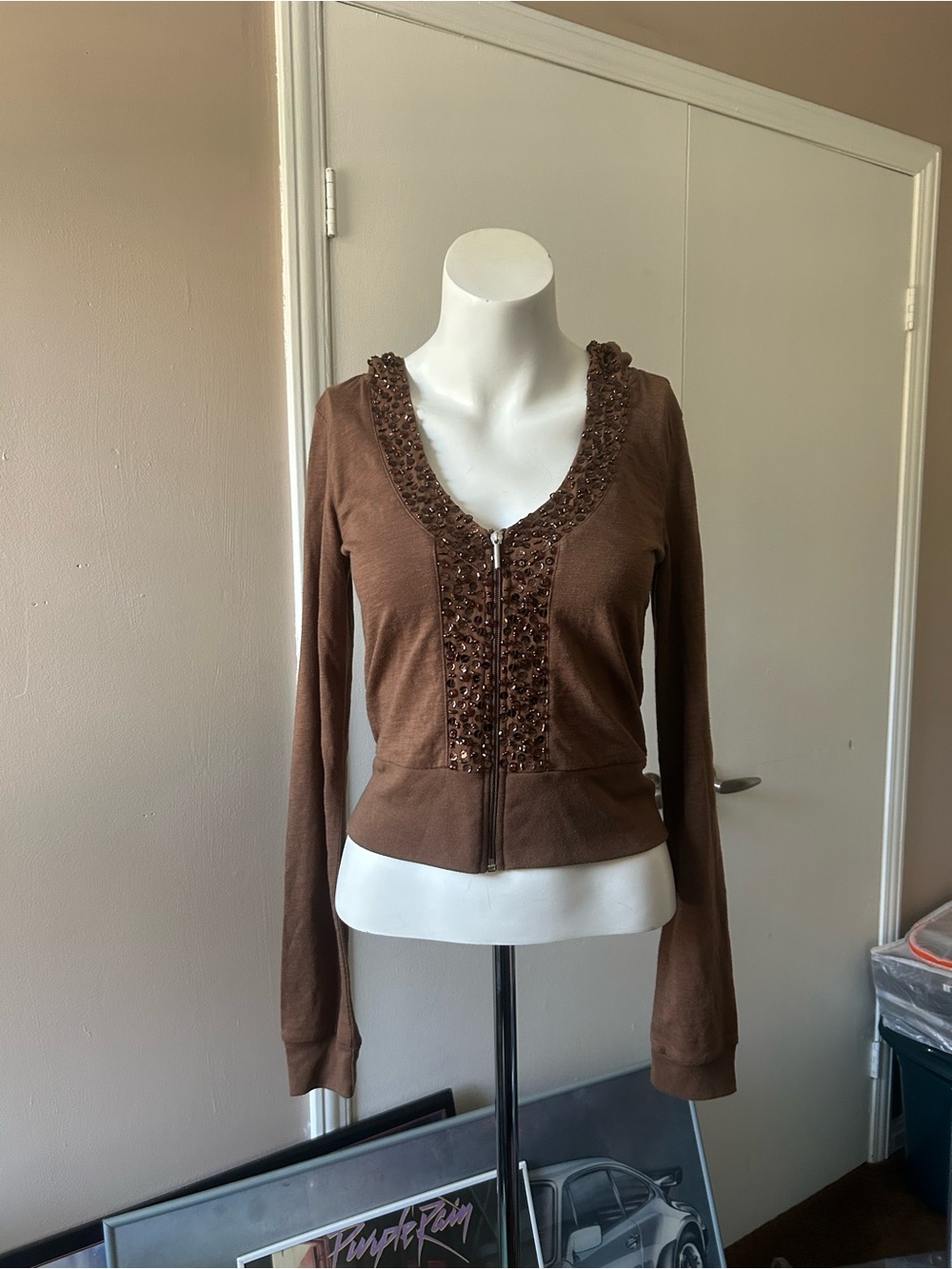 Y2K Embellished Zip-Front Women's Sweater- NWT